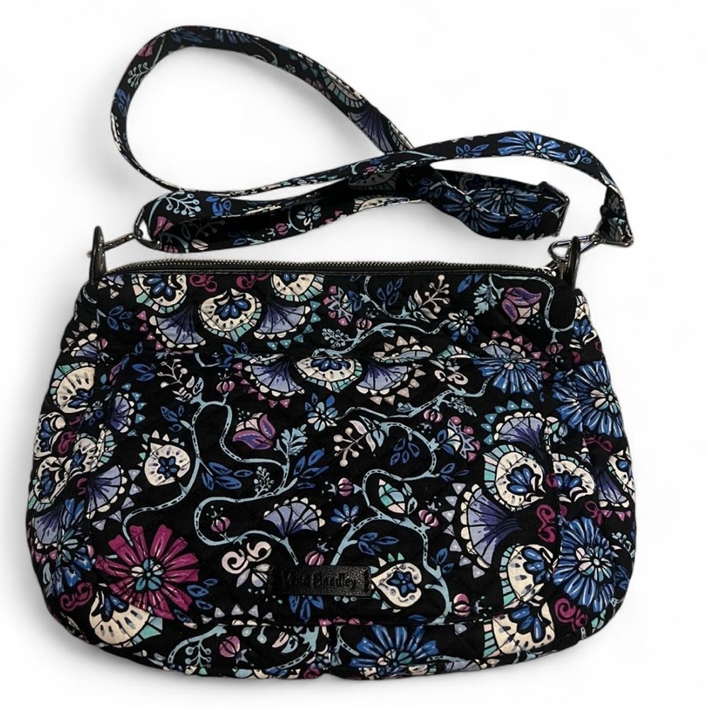 Vera Bradley Black and Blue Crossbody Bag with Floral Design